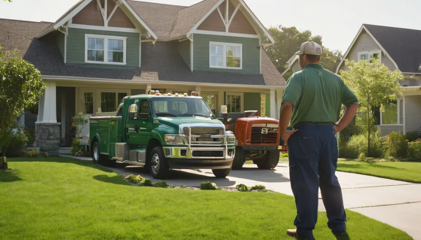 A friendly provider talking with a homeowner beside a yard in Garrettsville