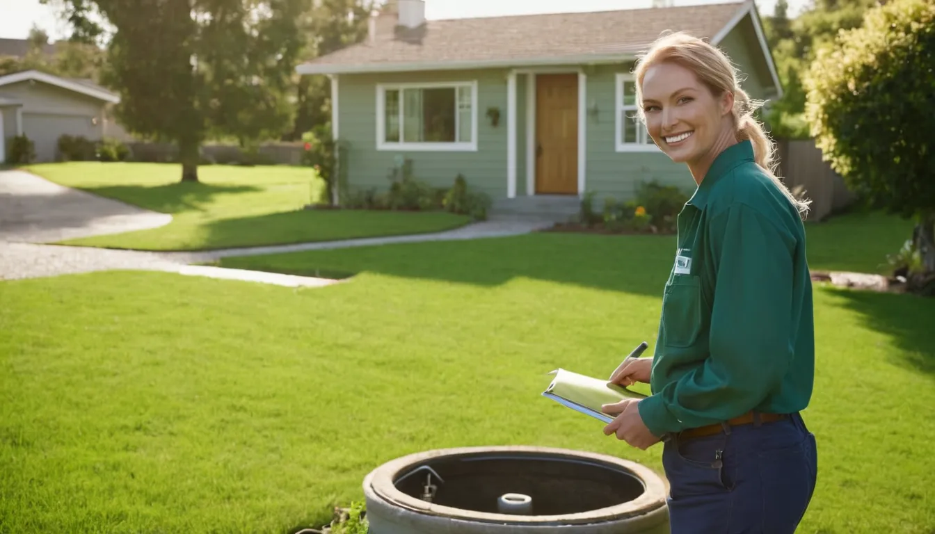 A friendly septic provider reviewing a repair plan with a homeowner in a yard near Garrettsville